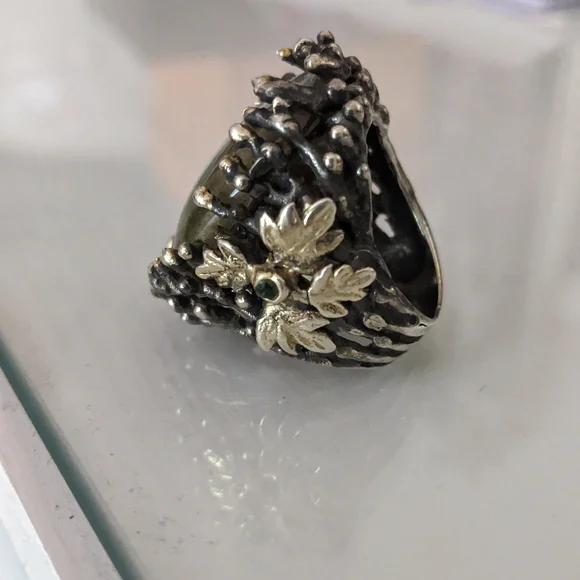 Artisan ring, size 7, silver platted, stone Labradorite, size apx. 3x2 cm - Picture 2 of 9